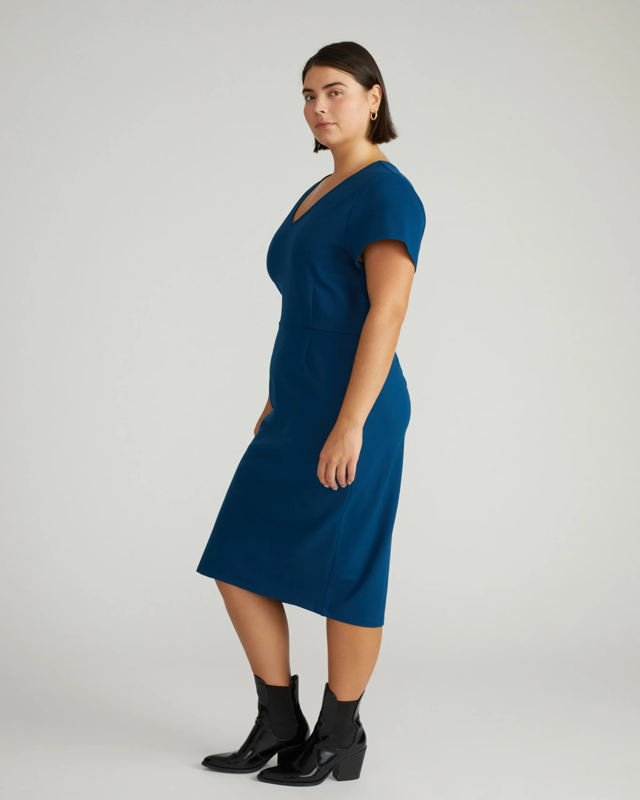 Executive V Neck Ponte Dress Deep Teal