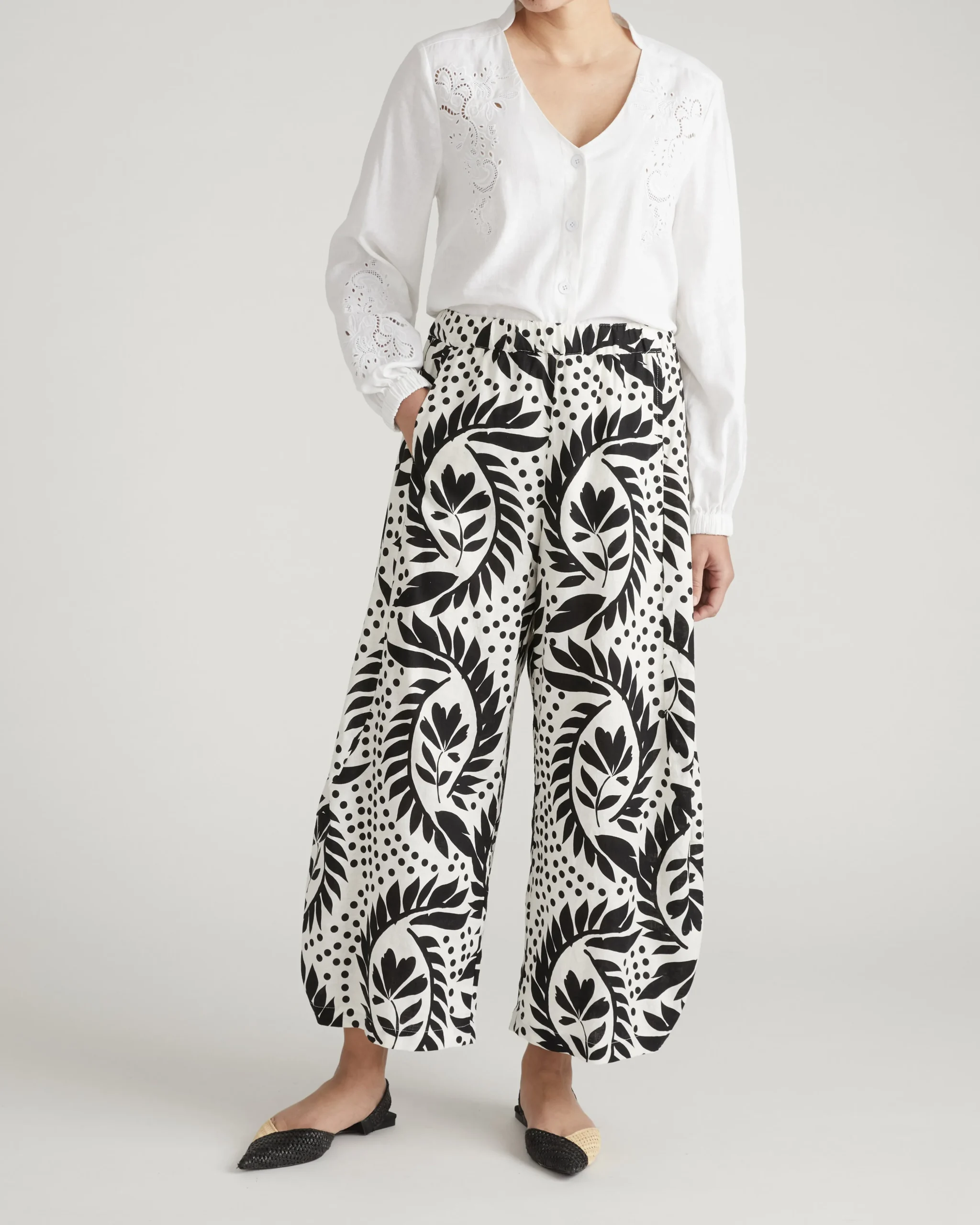 Frances Embroidered Linen Blend Blouse White