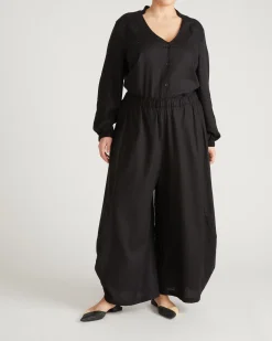 Frances Embroidered Linen Blend Blouse Black