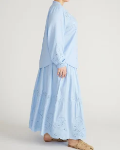Frances Embroidered Linen Blend Blouse Cielo Blue
