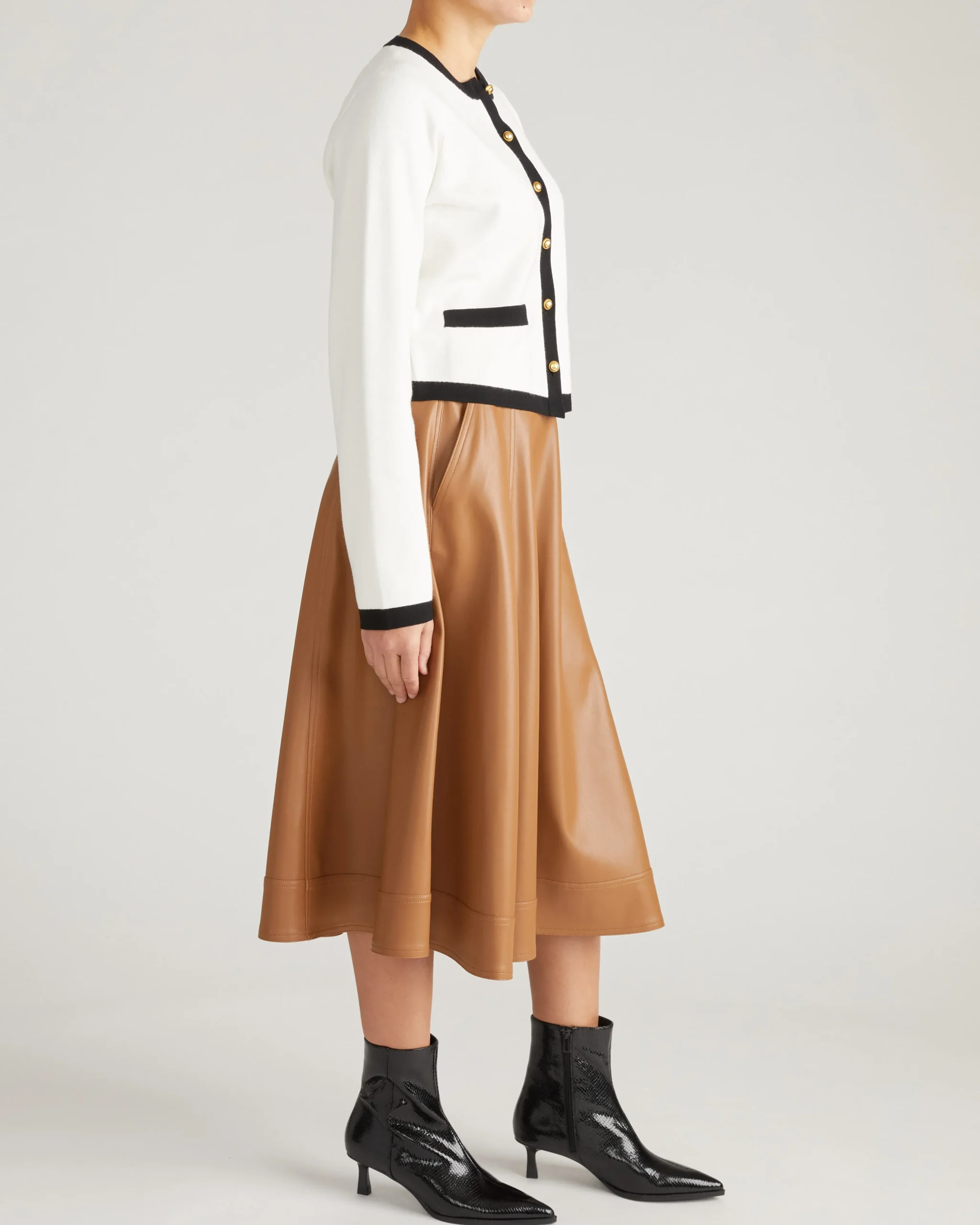 Gabrielle Button-Front Cardigan Cream with Black Accents