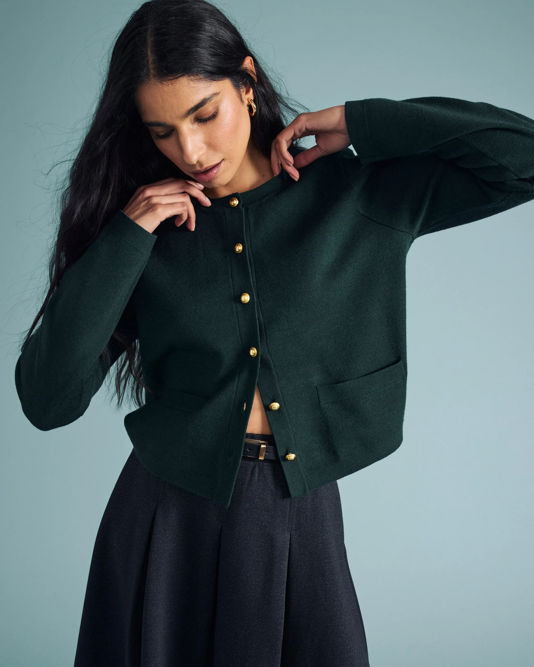 Gabrielle Button-Front Cardigan Forest Green