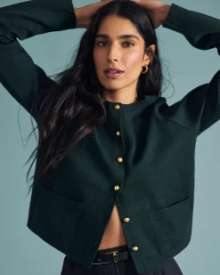 Gabrielle Button-Front Cardigan Forest Green