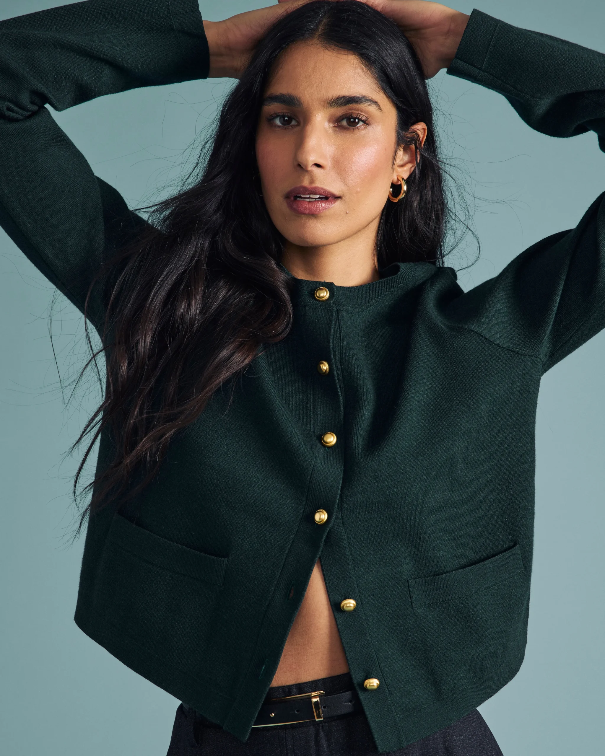 Gabrielle Button-Front Cardigan Forest Green