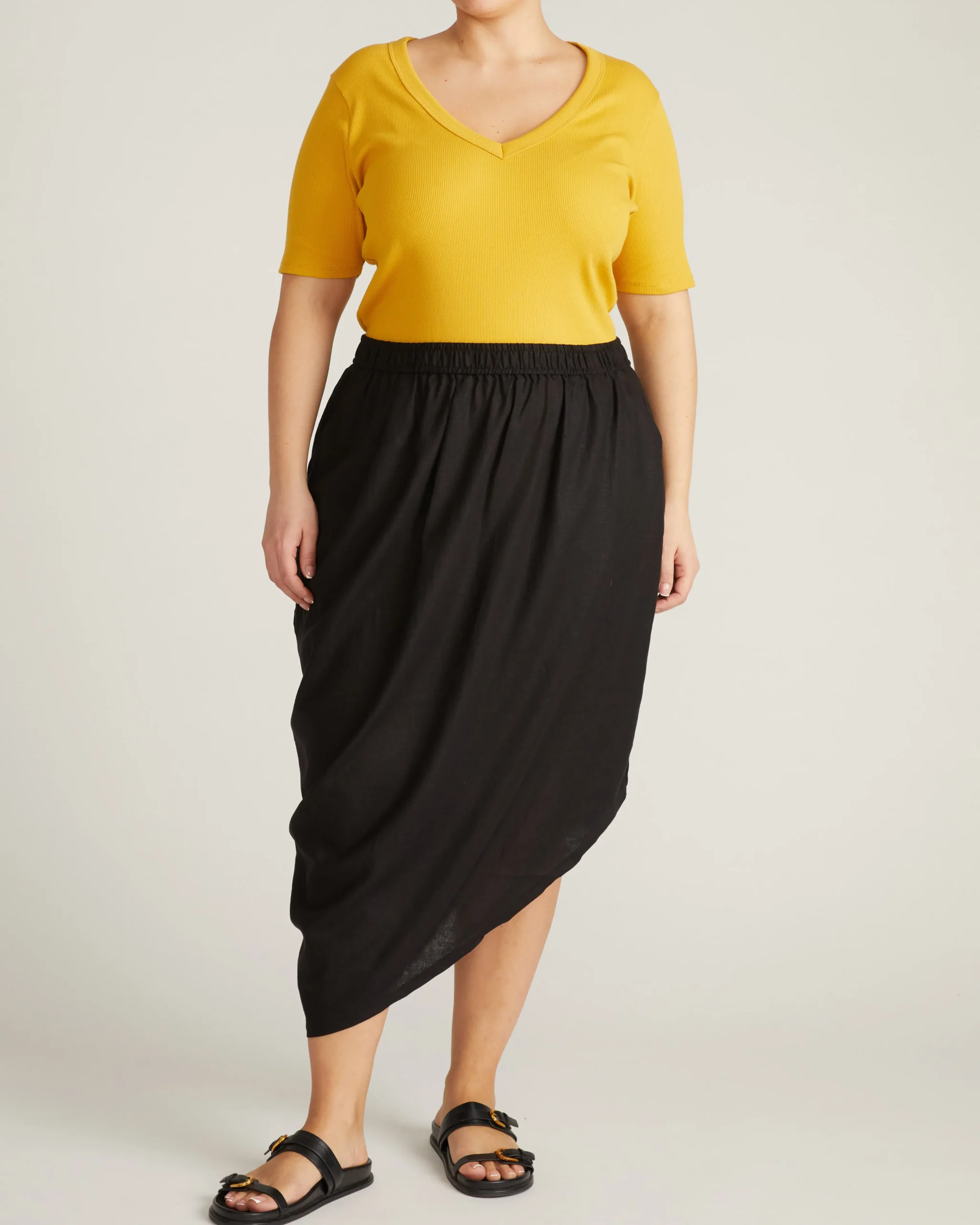 Geneva Linen Blend Skirt Black