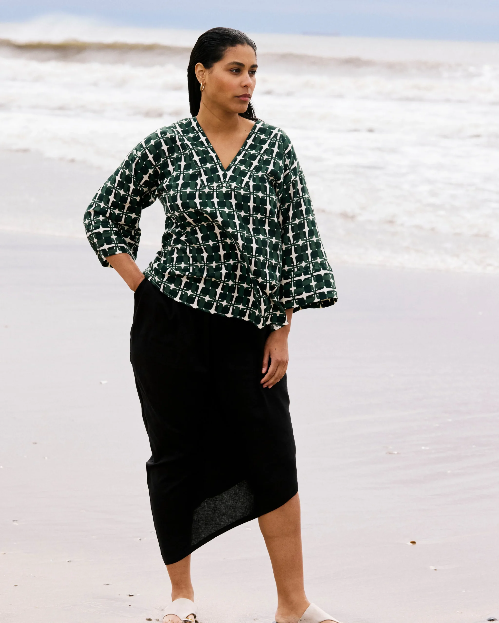 Geneva Linen Blend Skirt Black