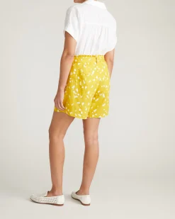 Harbor Stretch Linen Blend Paperbag Shorts Yellow Confetti Print