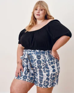 Harbor Stretch Linen Blend Paperbag Shorts Rococo Beach Print