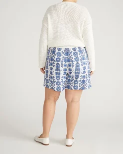 Harbor Stretch Linen Blend Paperbag Shorts Rococo Beach Print