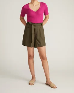 Harbor Stretch Linen Blend Paperbag Shorts Camo