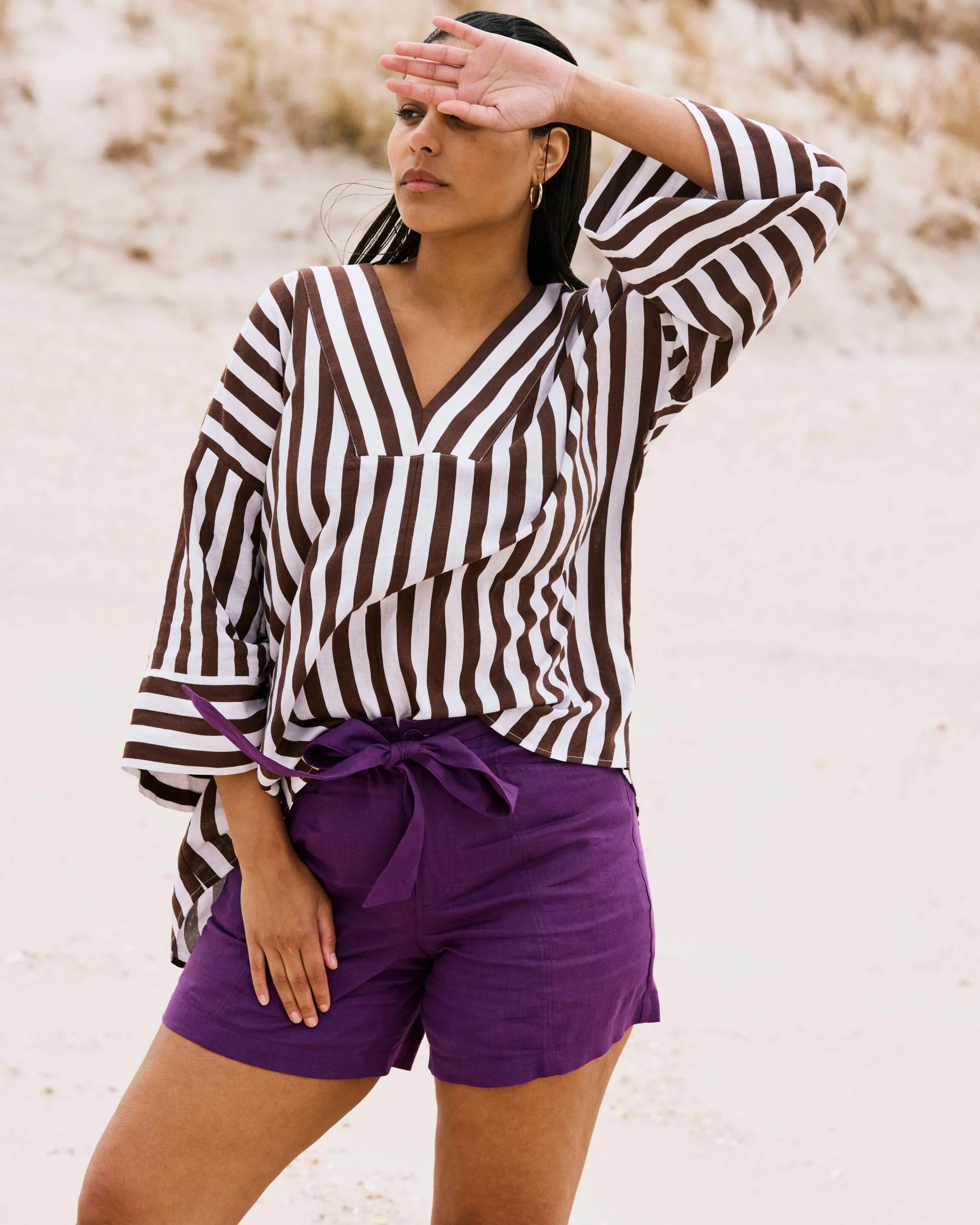 Harbor Stretch Linen Blend Paperbag Shorts Dreamy Purple