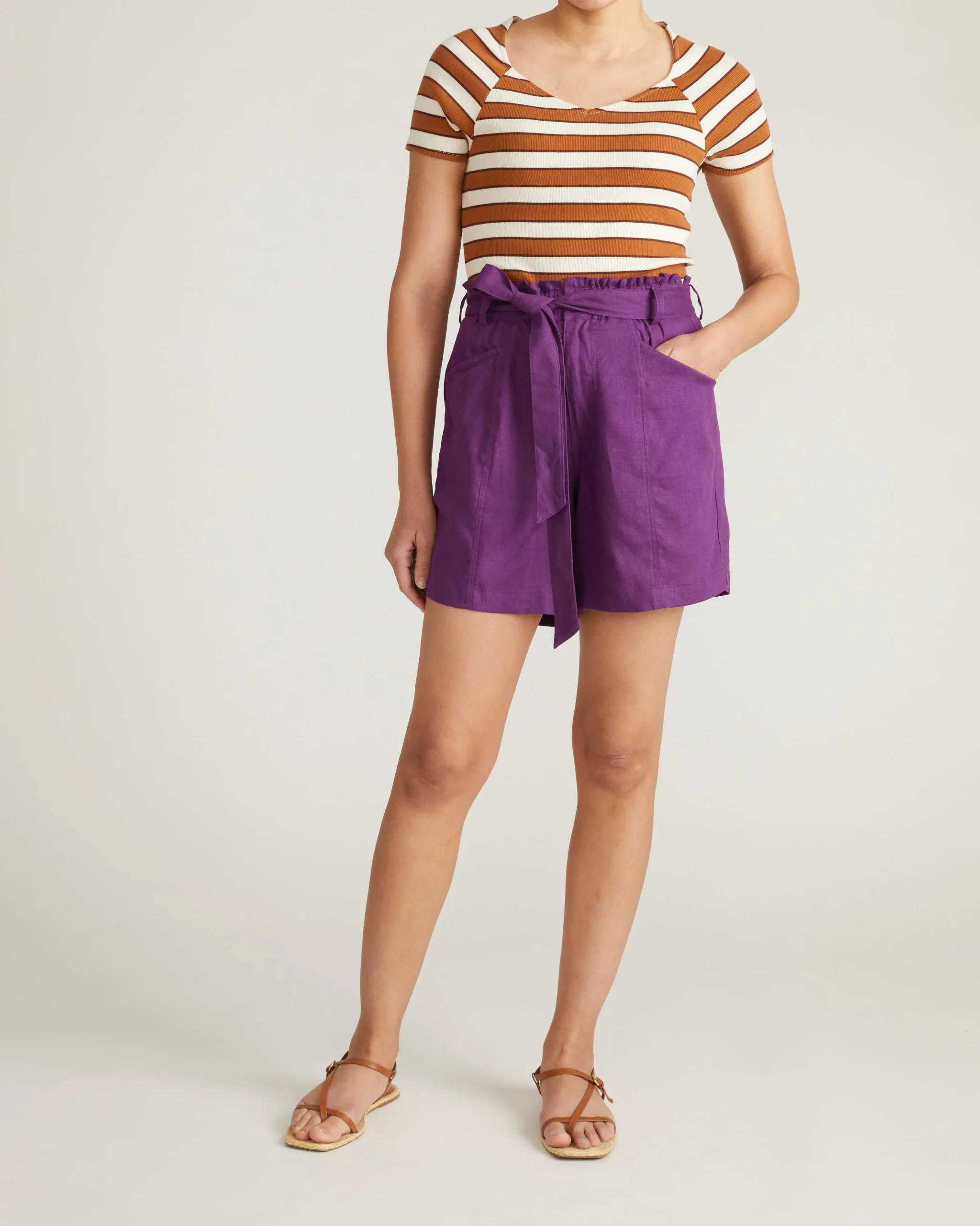 Harbor Stretch Linen Blend Paperbag Shorts Dreamy Purple