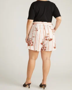 Harbor Stretch Linen Blend Paperbag Shorts Wild Flower Bouquet Print on Stripes