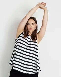 Heatwave Divine Jersey Flared Tank Black/White Stripe