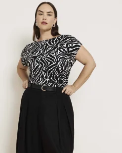 Heatwave Divine Jersey Flared Top Black Bosco Print