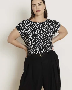 Heatwave Divine Jersey Flared Top Black Bosco Print