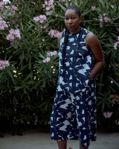 Heatwave Divine Jersey Flared Tank Navy Santiago Print