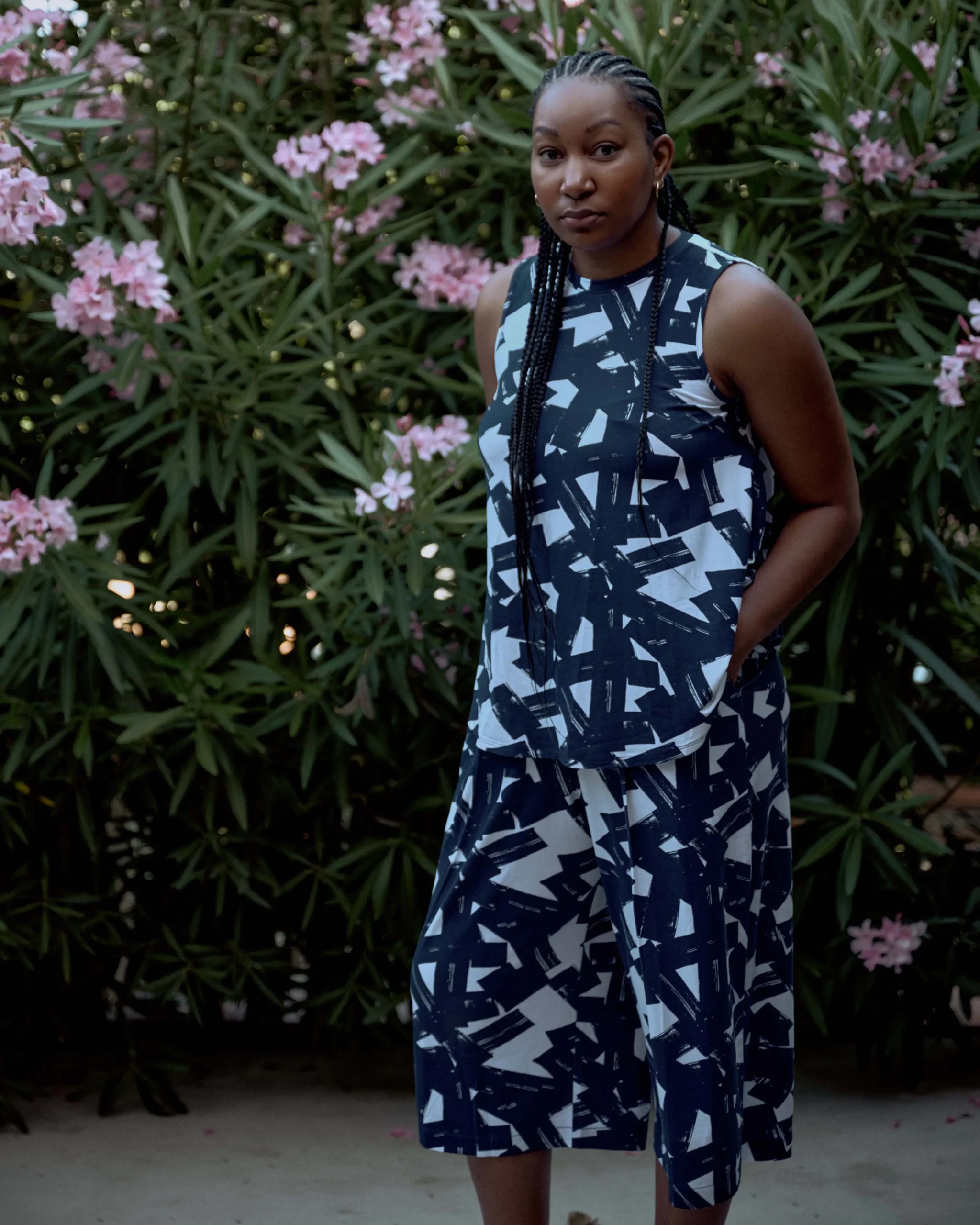 Heatwave Divine Jersey Flared Tank Navy Santiago Print