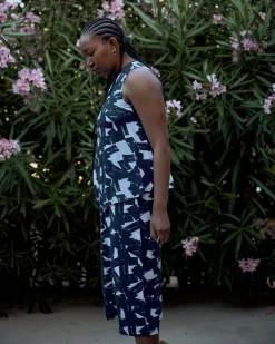 Heatwave Divine Jersey Flared Tank Navy Santiago Print