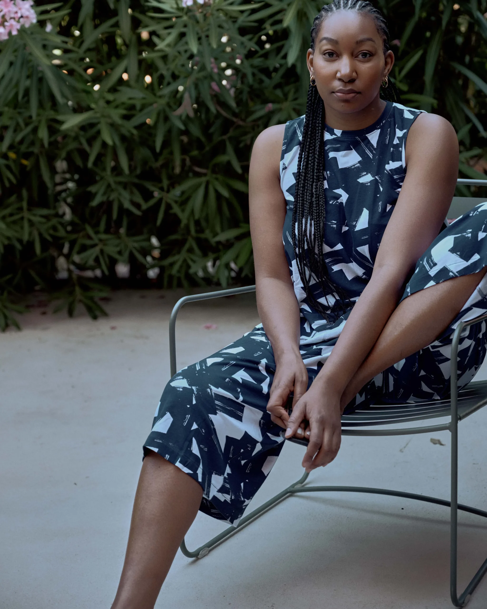 Heatwave Divine Jersey Flared Tank Navy Santiago Print