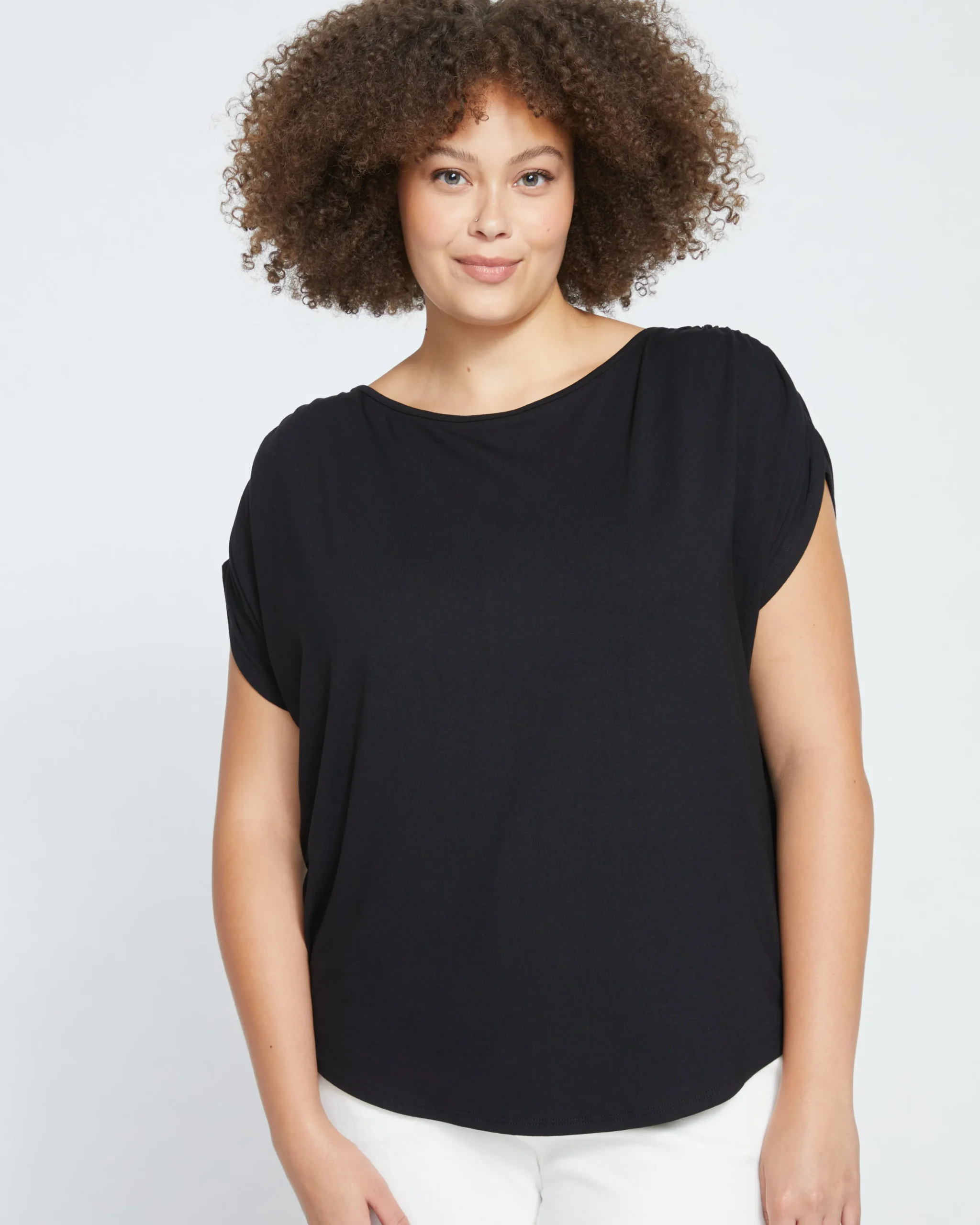 Helena Divine Jersey Gathered Tee Black
