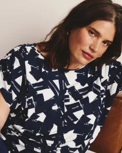 Helena Divine Jersey Gathered Tee Navy Santiago Print