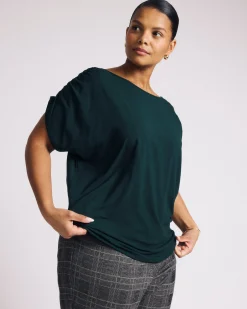 Helena Divine Jersey Gathered Tee Forest Green
