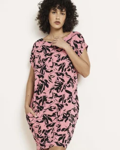 Helen Liquid Jersey Shift Dress Pink Sgraffito Print