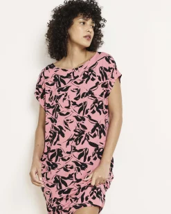 Helen Liquid Jersey Shift Dress Pink Sgraffito Print