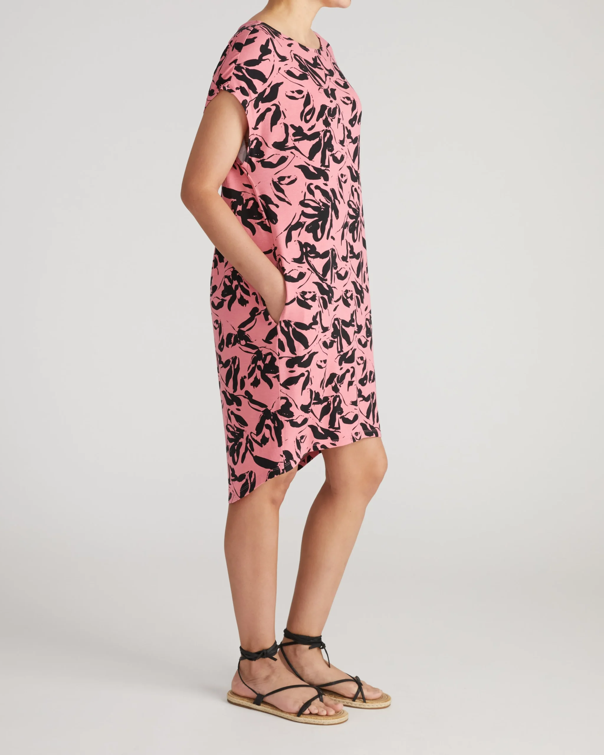 Helen Liquid Jersey Shift Dress Pink Sgraffito Print