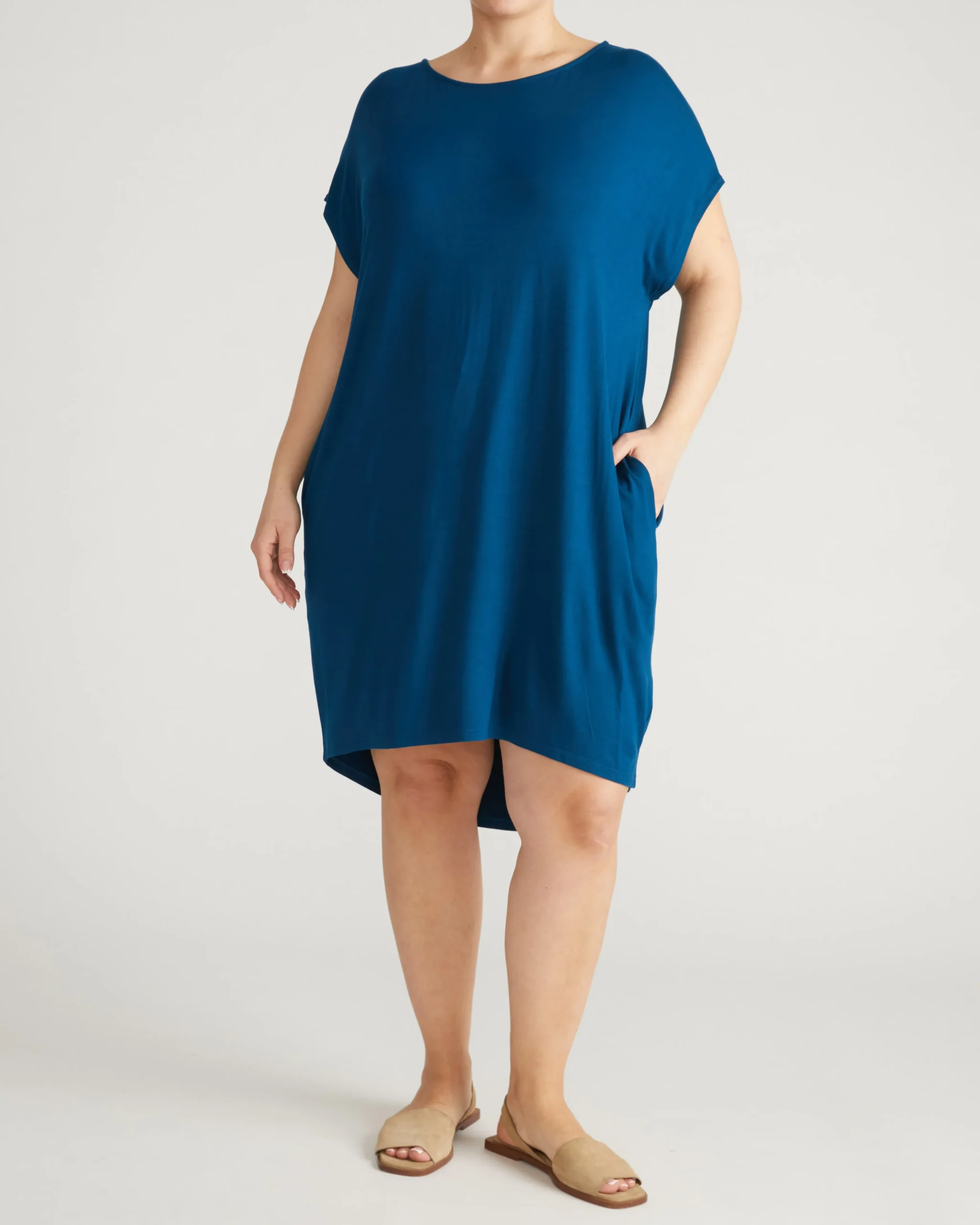 Helen Liquid Jersey Shift Dress Blue Teal