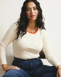 Henley Long Sleeve Ribbed Tee Chamomile/Poppy Trim