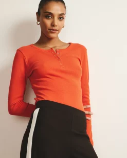 Henley Long Sleeve Ribbed Tee Poppy