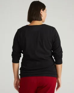 Henley Long Sleeve Ribbed Tee Black