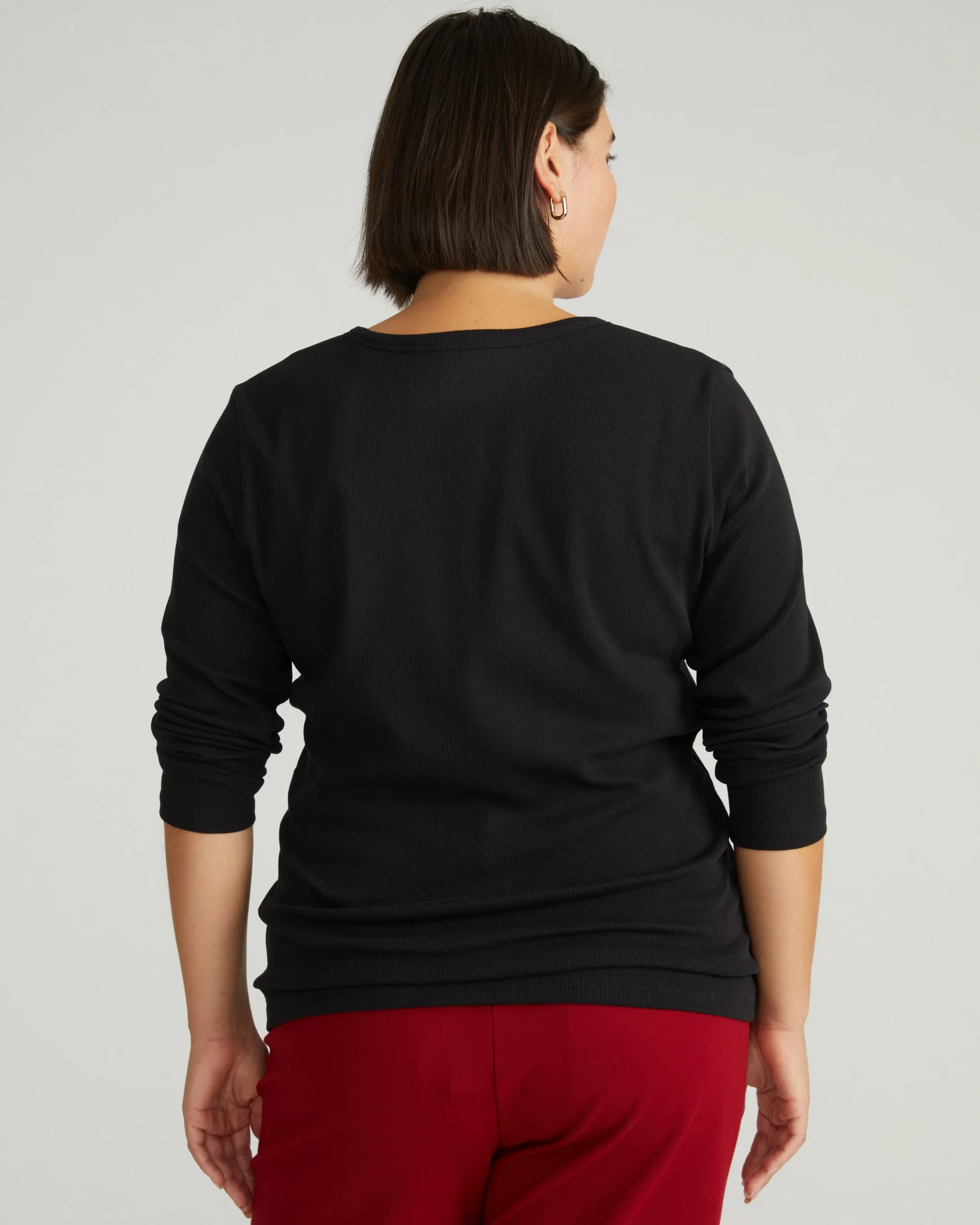 Henley Long Sleeve Ribbed Tee Black