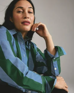 Henning x US Madison Shirt Green/Blue Directional Stripe