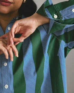 Henning x US Madison Shirt Green/Blue Directional Stripe