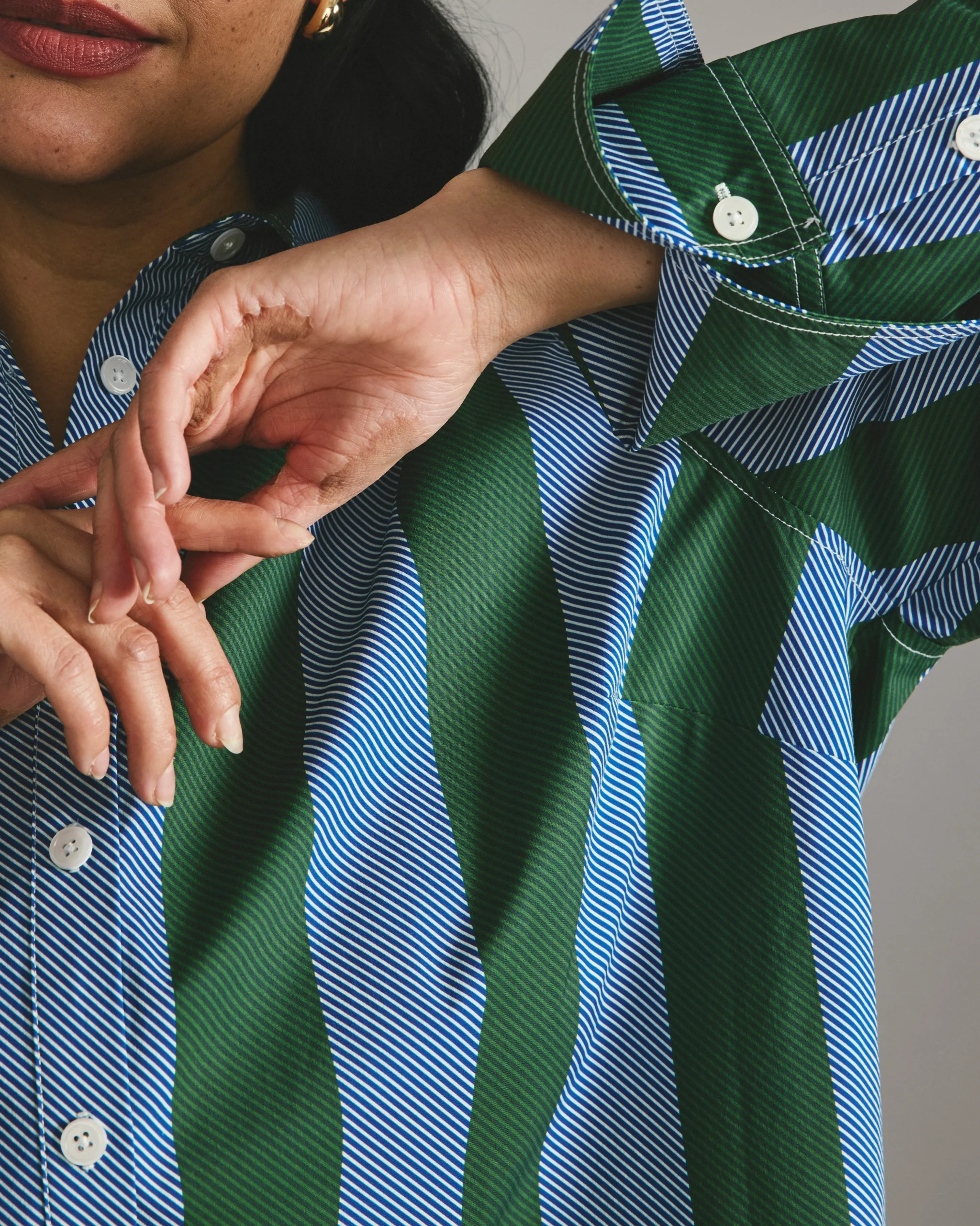 Henning x US Madison Shirt Green/Blue Directional Stripe