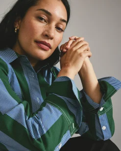 Henning x US Madison Shirt Green/Blue Directional Stripe