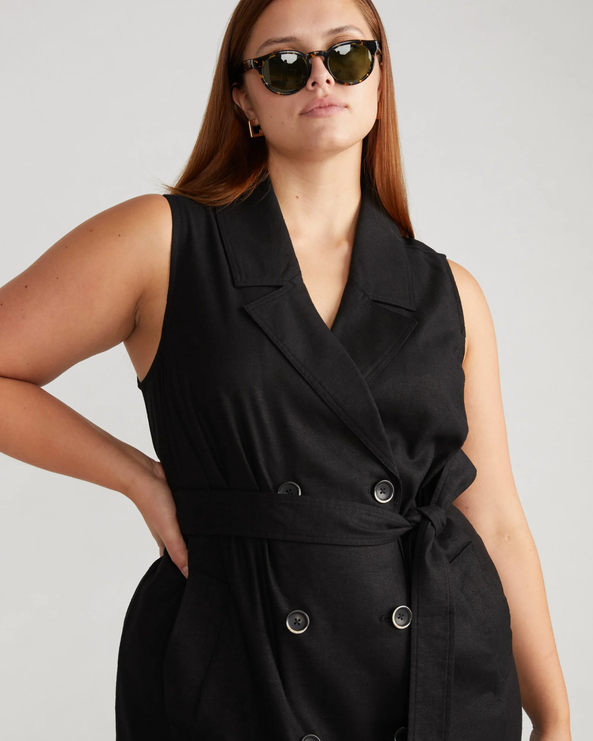 Hudson Linen Blend Trench Dress Black