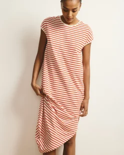 Iconic Geneva Dress Ecru/Poppy Stripe