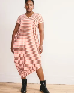 Iconic Geneva V-Neck Dress Ecru/Poppy Stripe