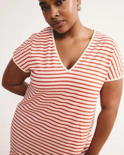 Iconic Geneva V-Neck Dress Ecru/Poppy Stripe