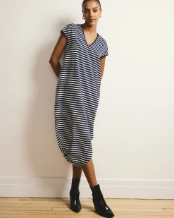 Iconic Geneva V-Neck Dress Navy/White Stripe