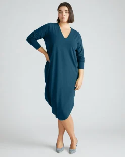 Iconic Long Sleeve V-Neck Geneva Dress Deep Sea