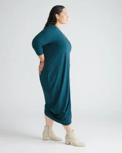 Iconic Long Sleeve V-Neck Geneva Dress Deep Sea