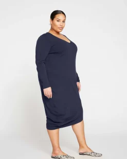 Iconic Long Sleeve V-Neck Geneva Dress Midnight