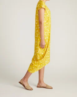 Iconic Stretch Linen Blend Geneva Dress Yellow Confetti Print