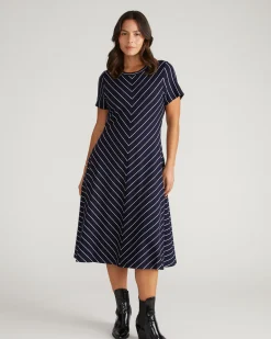 Imani Ponte Dress Navy Pinstripe