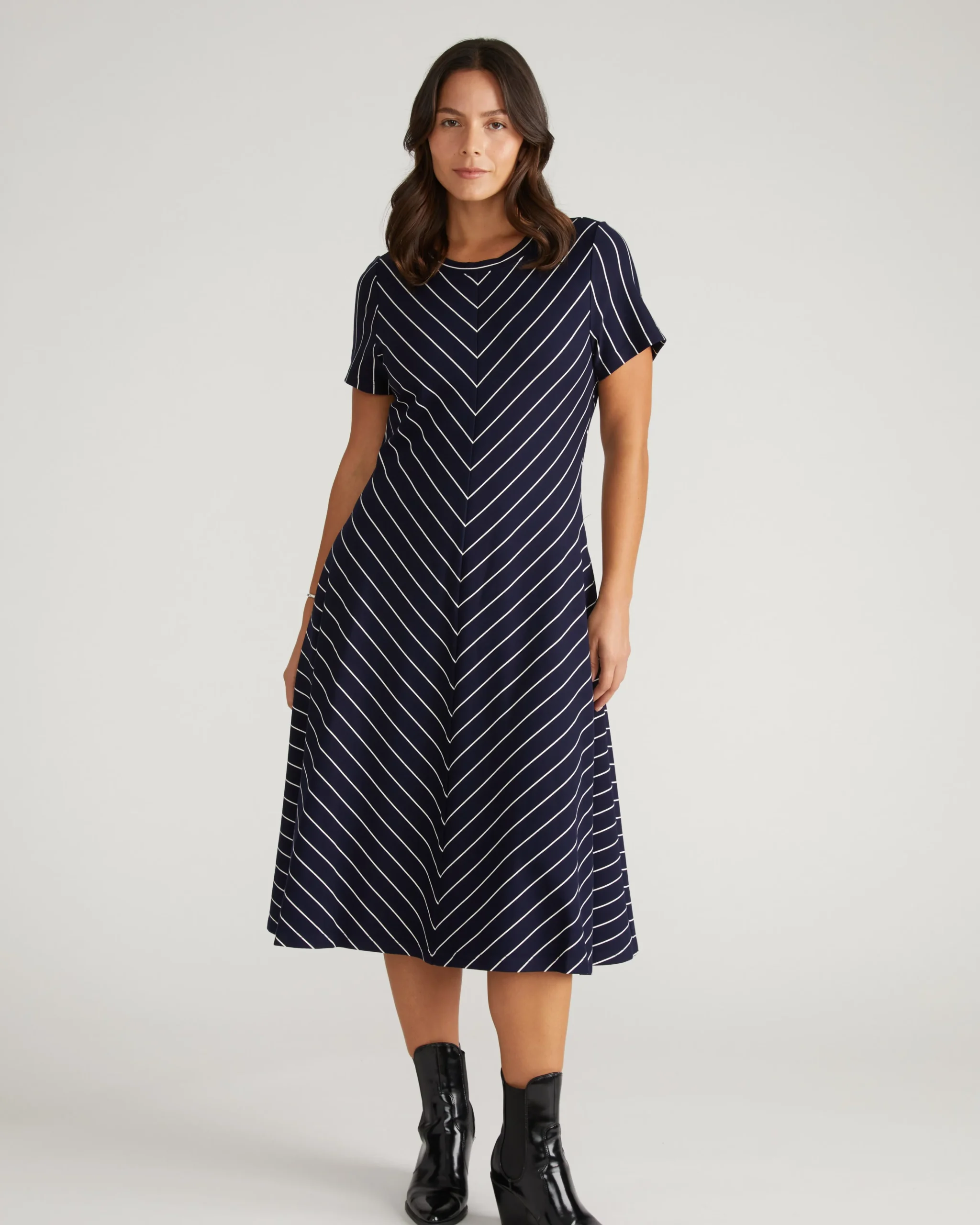 Imani Ponte Dress Navy Pinstripe